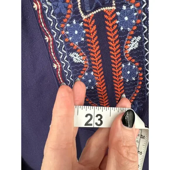 Umgee Top Womens Medium Navy Blue Tunic Flowy Embroidered Boho Bohemian Button - Picture 8 of 8